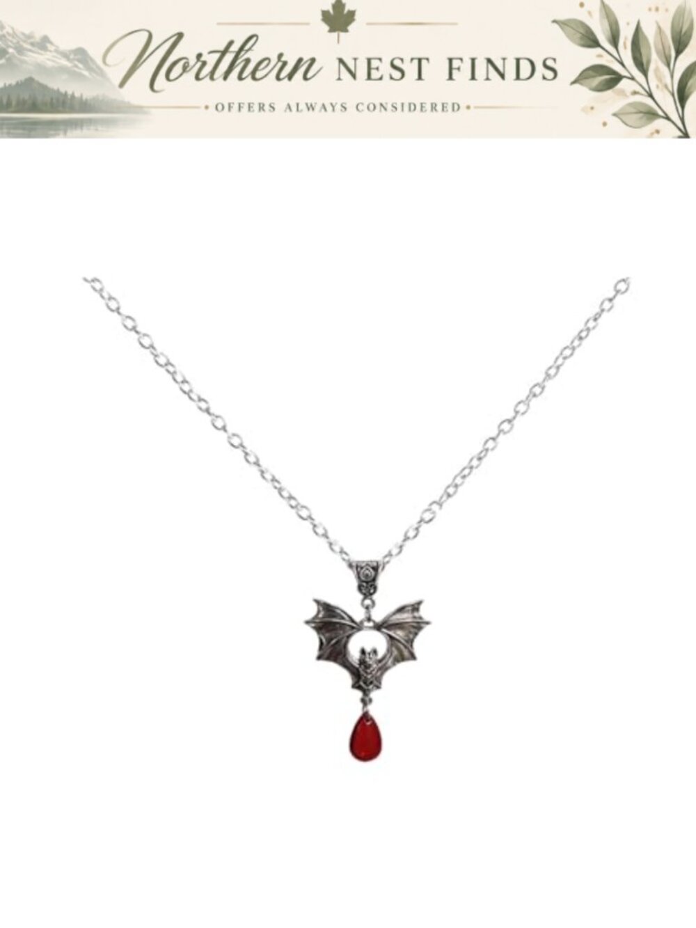 Crystal Bat Pendant Necklace Punk Goth Cosplay Halloween Jewelry